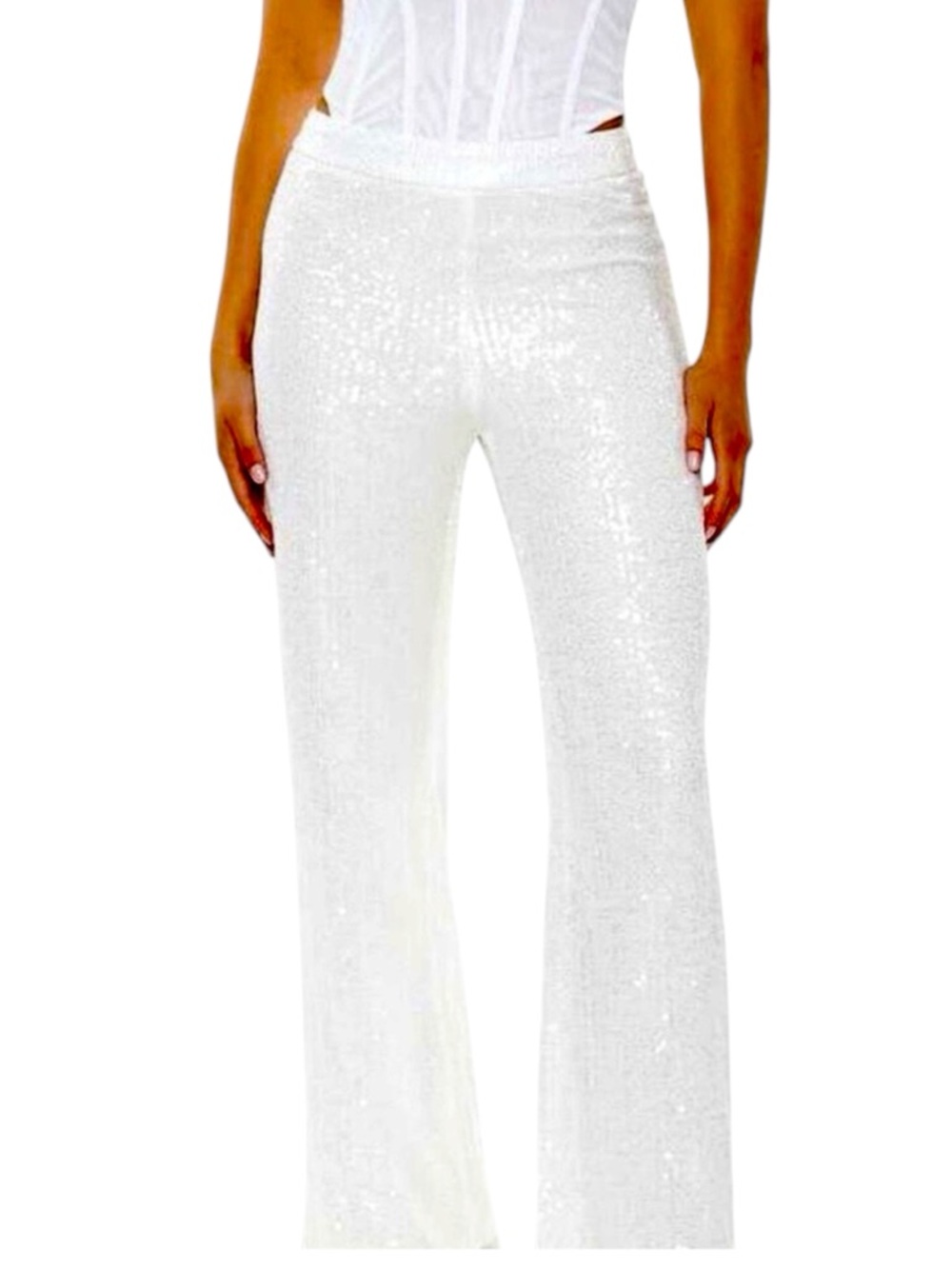 Forever 21 White Sequin Wide Leg Pants